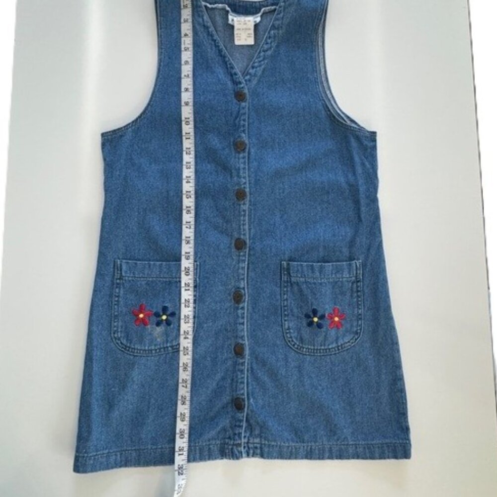 90s Y2K VTG California Concepts Denim Button Front Jumper  Floral Embroider - Picture 7 of 12